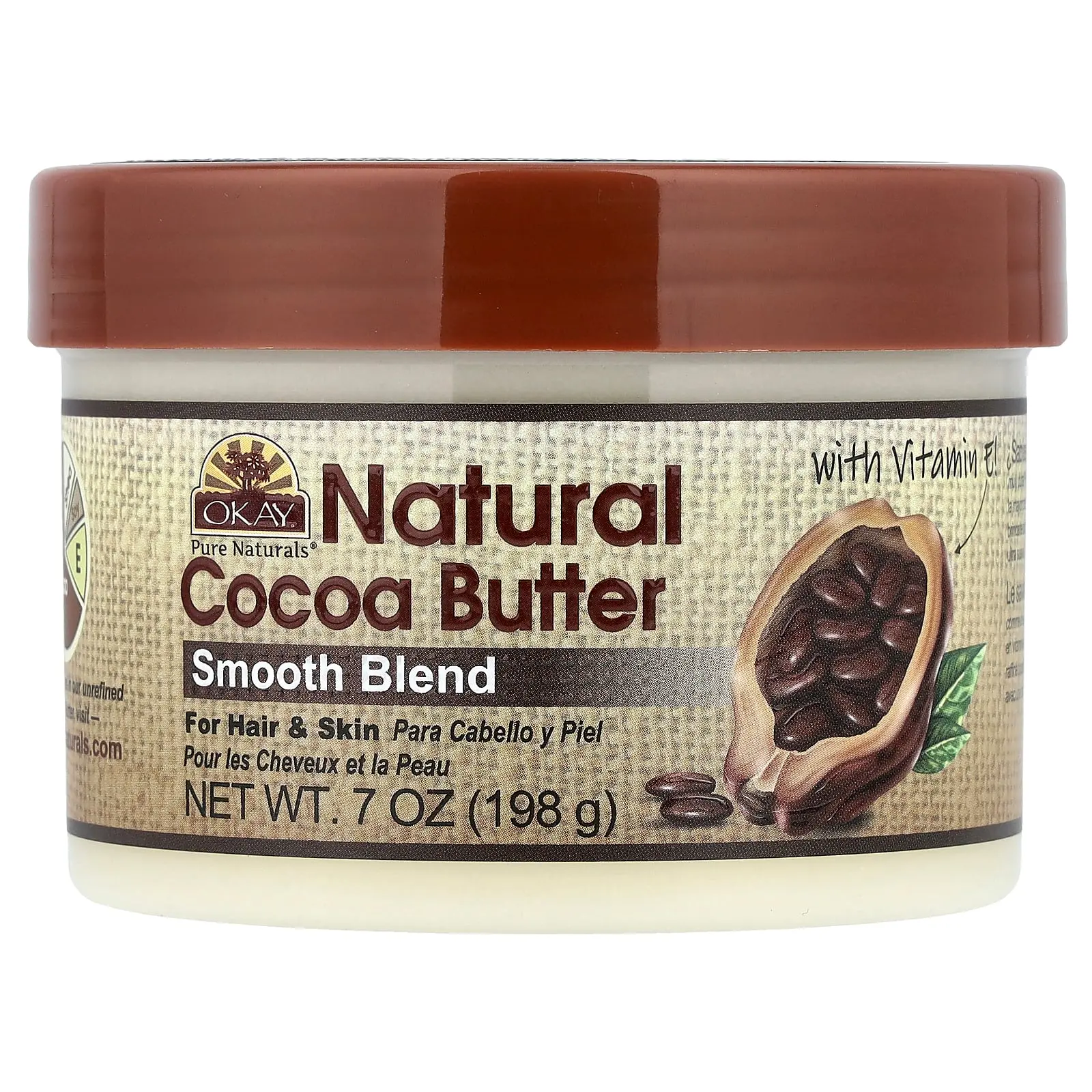 Okay Pure Naturals Natural Cocoa Butter, Smooth Blend, For Hair & Skin, 7 oz (198 g)