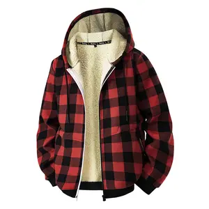 Men's Casual Plaid Hooded Jacket - Chic Fitted Long Sleeve Full-Zip Warm Winter Menswear Basics Checked