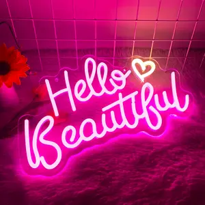 Hello Beautiful Glowing LED Sign — Romantic Pink Wall-Mounted Neon Light, Led Neon Lights, Perfect for Decorating Weddings, Dances, Cafés, and Parties. USB-Powered Home & Bedroom Wall Art Decor.