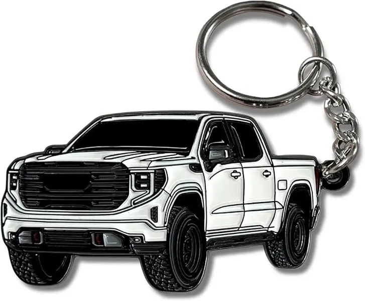 GMC Sierra 1500 Keychain – White Pickup Truck Key Ring, Off-Road Truck Accessory, Gift for Sierra Owners & Truck Lovers