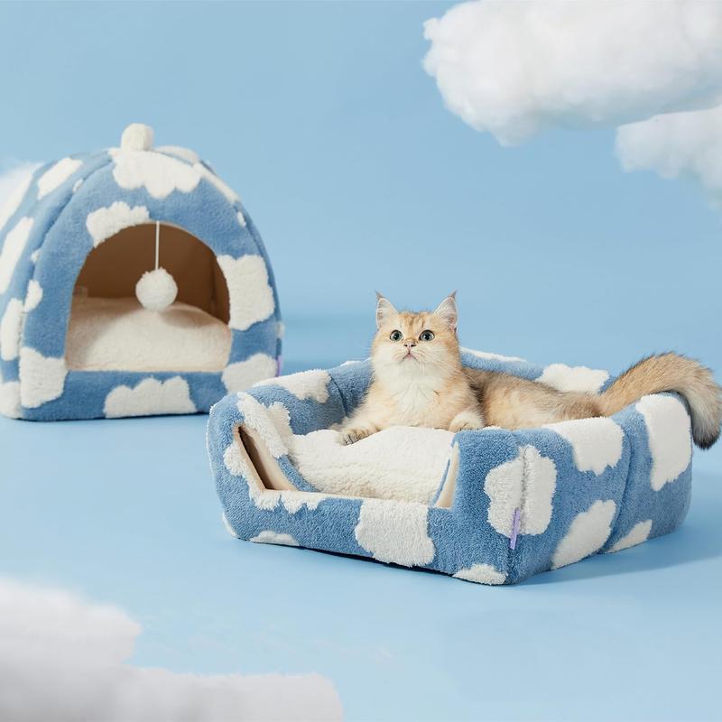LESURE Cute Cat Beds for Indoor Cats - 2 in 1 Cat Cave Bed with Removable Washable Cushioned Pillow, Cozy Cat Tent House Design Pet Supplies Portable Blanket LESURE Cute Cat Beds for Indoor Cats - 2 in 1 Cat Cave Bed with Removable Washable Cushioned Pillow, Cozy Cat Tent House Design Pet Supplies Portable Blanket