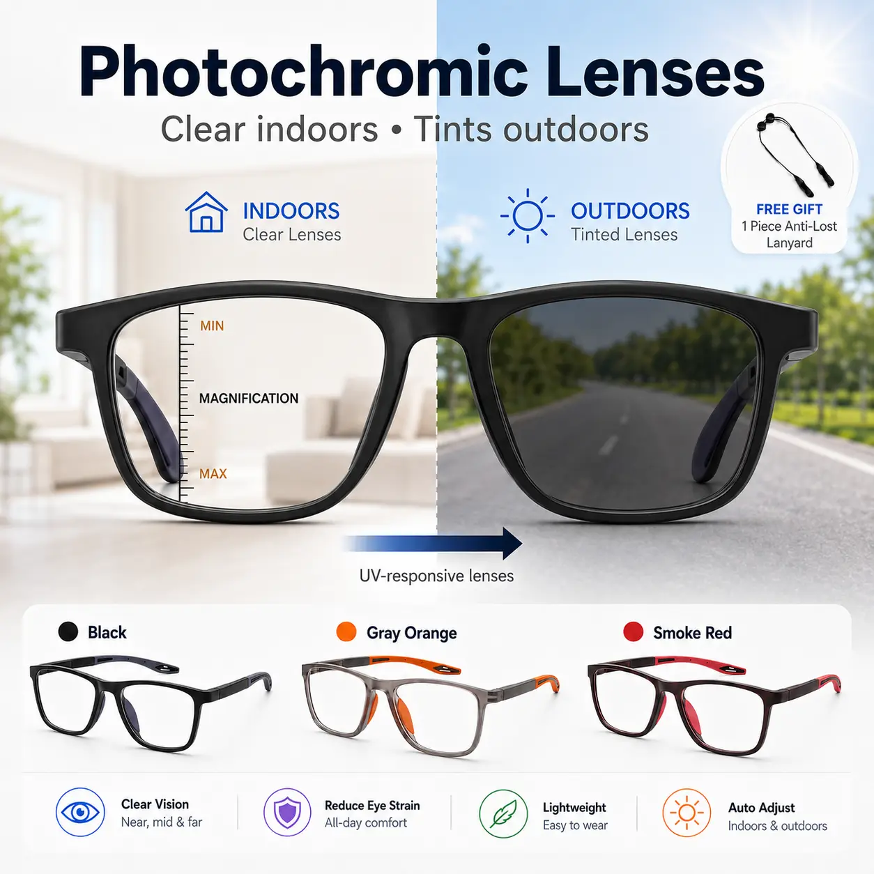 Blue Light Blocking Progressive Reading Glasses for Men Women, Multifocal Computer Readers with Spring Hinges, Oversized HD Vision Eyeglasses, Mixed Colors