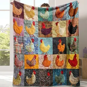 Cute Chicken Pattern Fleece Blanket Soft Funny Throw Blanket Cozy Lightweight Plush Portable Cover Blanket For Sofa,Warm Gift For Birthday,Christmas,Multiple Blankets