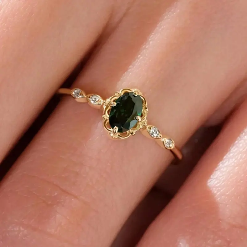 Oval Shaped Green Gemstone Ring, 925 Sterling Silver Synthetic Gemstone Ring, Fashion Jewelry for Women, Elegant Fashion Rings, Jewelry for Birthday Gift, Beautiful Rings, Everyday Ring