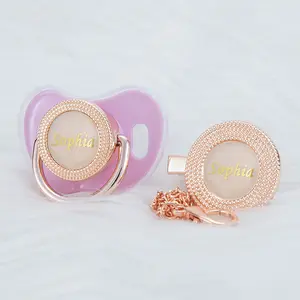 MIYOCAR Customized Bling Baby Pacifier & Clip Set with Name – Personalized Gold & Silver Binky for Newborns baby binky gold dummy bling pacifier