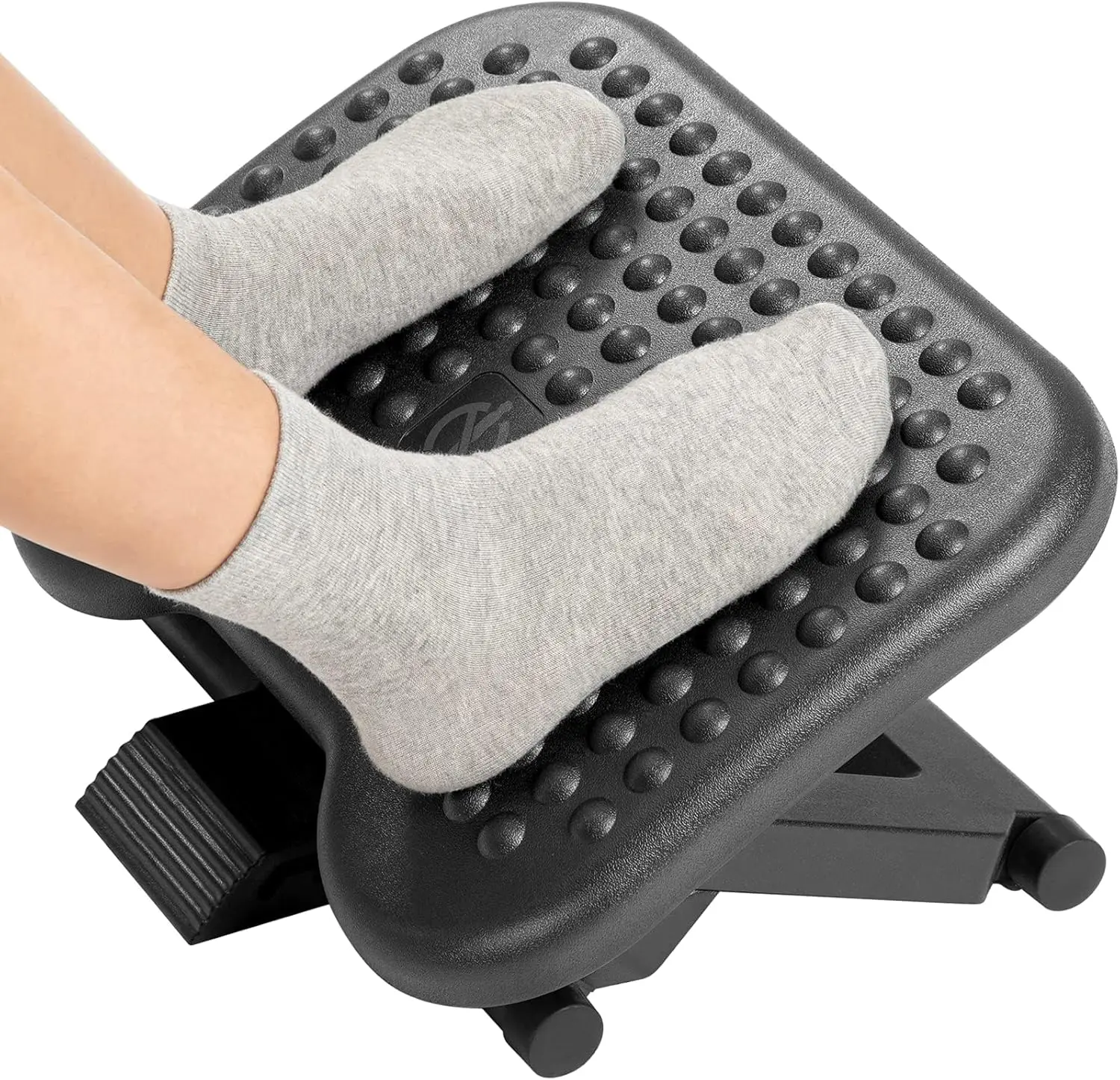Adjustable Desk Footrest for Under Desk Work with Massage Surface, Three Height Positions and 30 Degree Tilt Adjustment, Ergonomic Foot Stool for Home and Office to Improve Posture and Reduce Leg and Back Strain