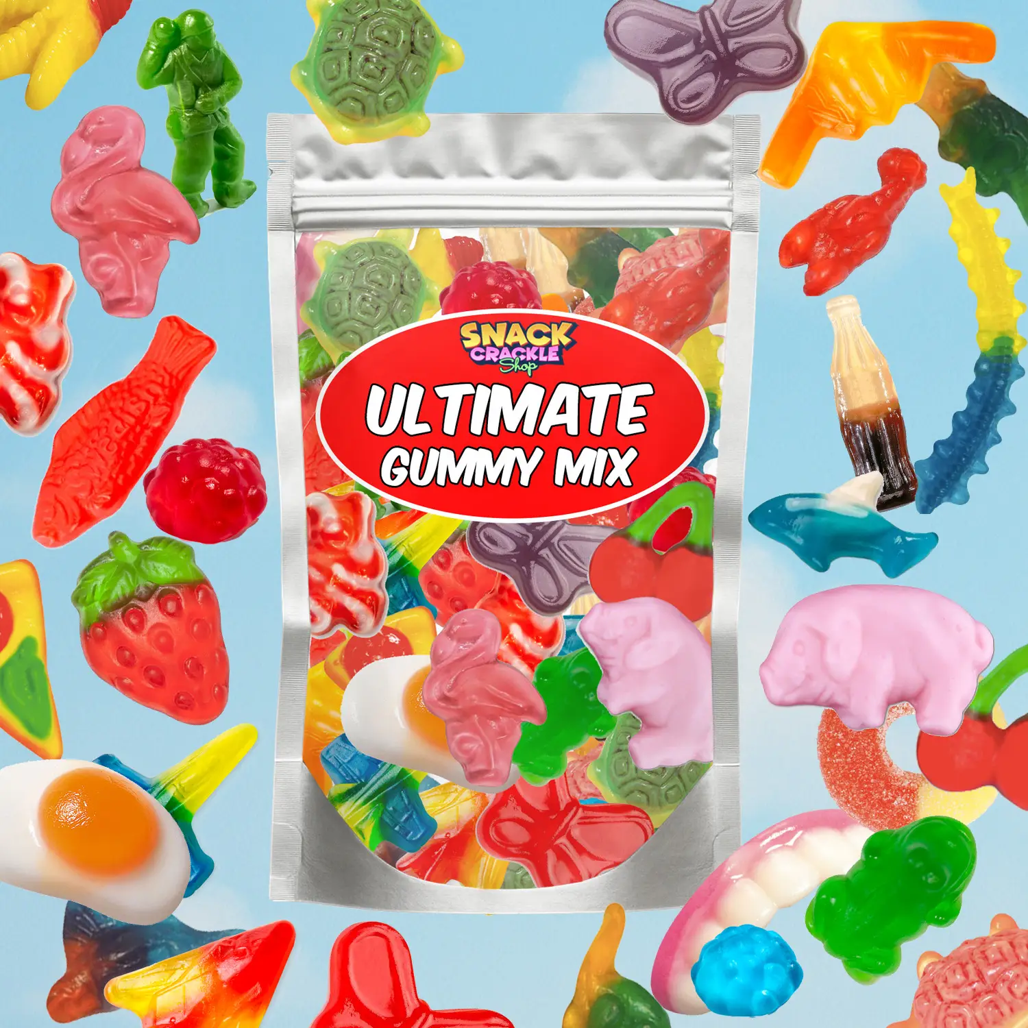 Snack Crackle Ultimate Gummy Mix - Super Pick N Mix Chewy Sweet Snack Gummies Variety Bag Bonbon Bite Candies Tangy Flavors
