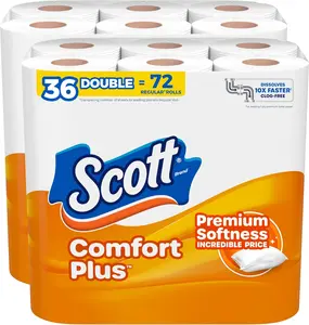 Scott ComfortPlus Toilet Paper, 36 Double Rolls, 231 Sheets per Roll, Septic-Safe, 1-Ply Toilet Tissue