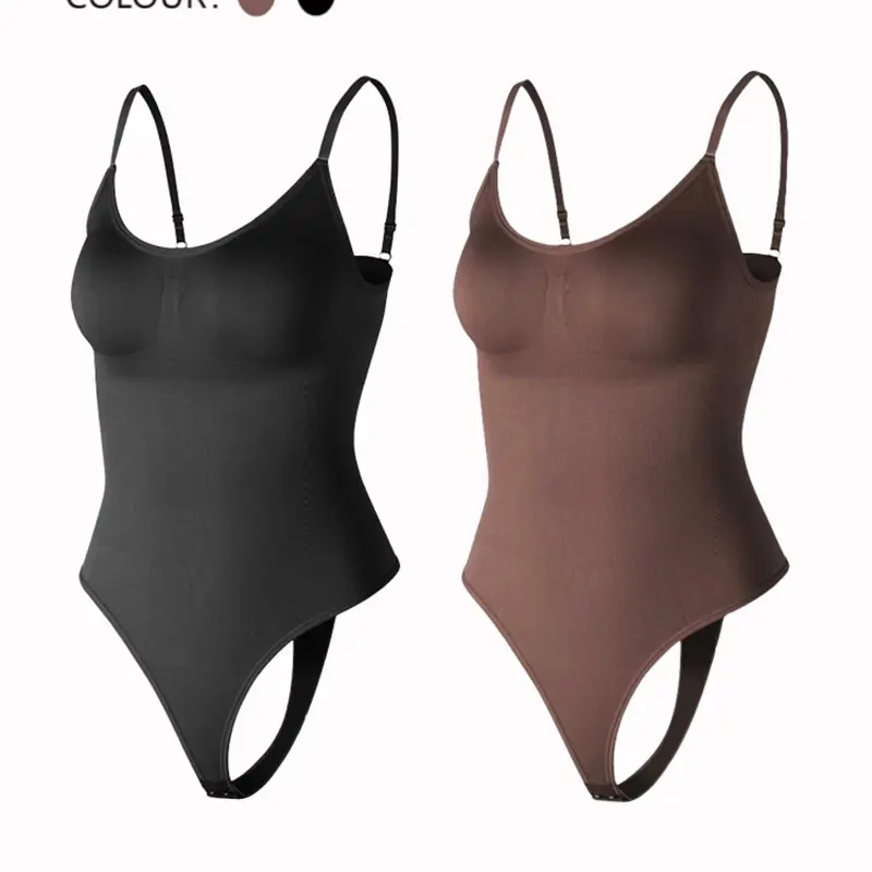 Women's Solid Color Adjustable Strap Seamless Basic Shapewear Bodysuit, Tummy Control Butt Lifting Shaper, Women's Shapewear for Daily Wear