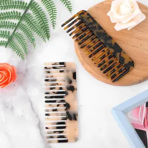 Colorful Acetate Hair Detangling Comb, 2 Counts Wide Tooth Comb for Thick Curly Wavy Hair, Long Hair Detangler Comb for Wet and Dry, Comb Design, Hair Styling Combs