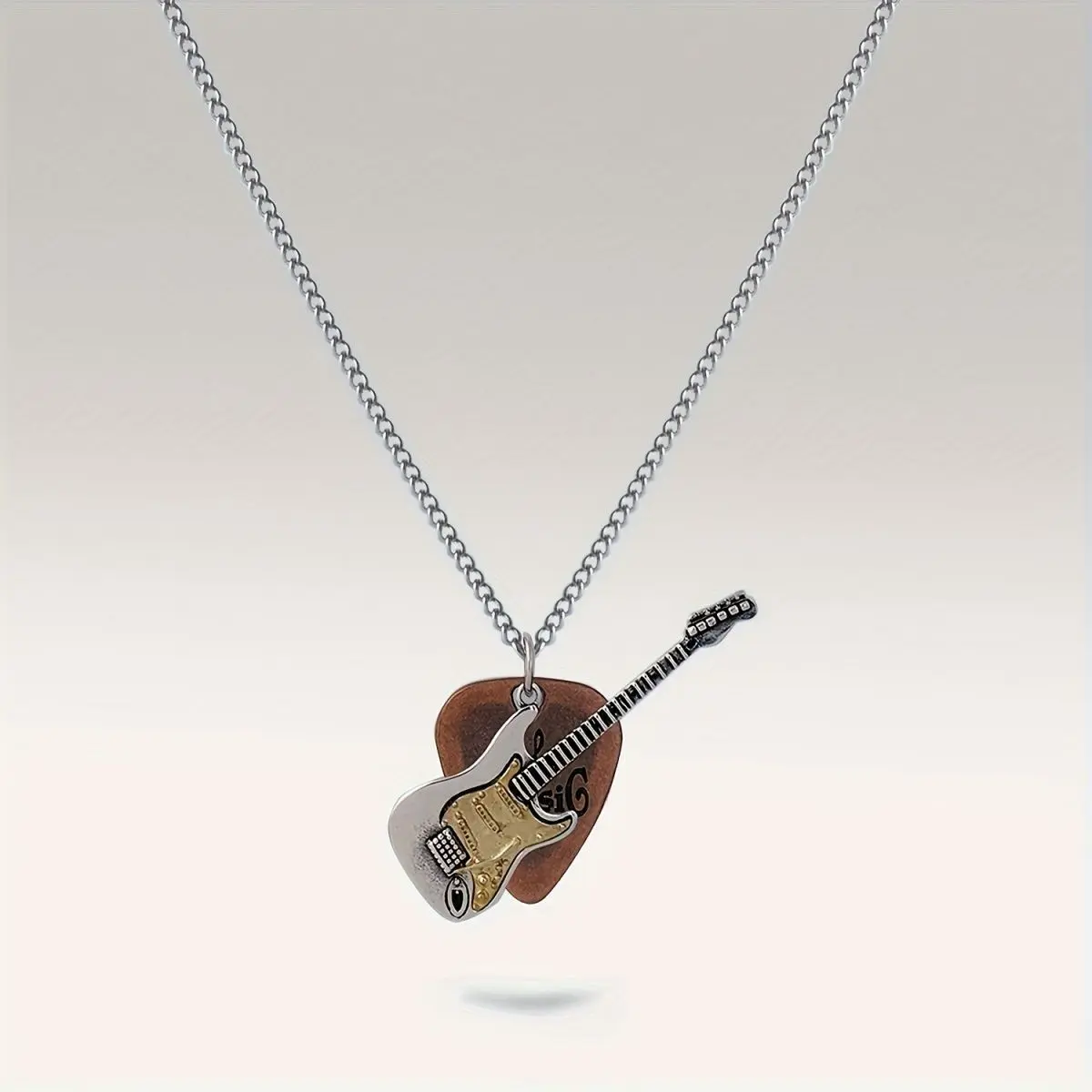 Rock Guitar Necklace with Pick Pendant, Unisex Punk Rock Style, Retro Stainless Steel Jewelry for Music Lovers, Rock Guitar Necklaces
