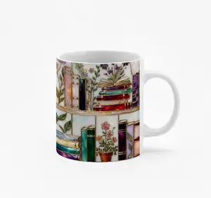 Book Lover Ceramic Coffee Mug – Literary Theme Reading Cup, Book Stack Design Coffee & Tea Mug Gift for Readers bookish