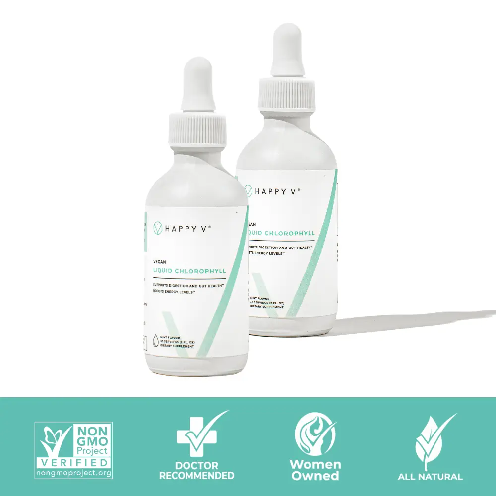 Happy V Liquid Chlorophyll 2-Pack Bundle - Natural Detox & Gut Health Support - Mint Flavor