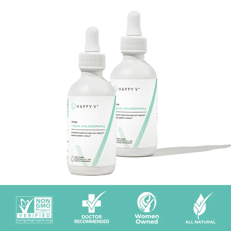 Happy V Liquid Chlorophyll 2-Pack Bundle - Natural Detox & Gut Health Support - Mint Flavor