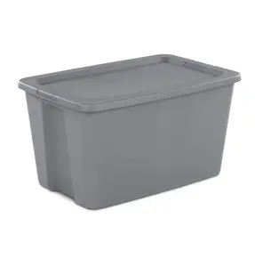 Extra-Large Storage Bin, Durable Plastic Storage Container with Snap-On Lid, Gray