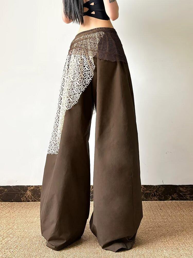 New Women's Streetwear-Style Faux Two-Piece Wide-Leg Pants Wrinkled Avant-Garde Design Slim-Fit Versatile Trousers Casual Cool-Gear for Everyday Street Style