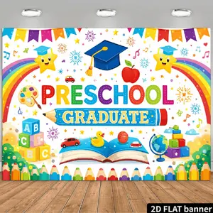 1PC,2D Flat Backdrop Preschool Graduate Decorative Backdrop, Cartoon Rainbow Book Building Block Elements Background Curtain, Children's Graduation Party Decoration Background Wall, Preschool Education