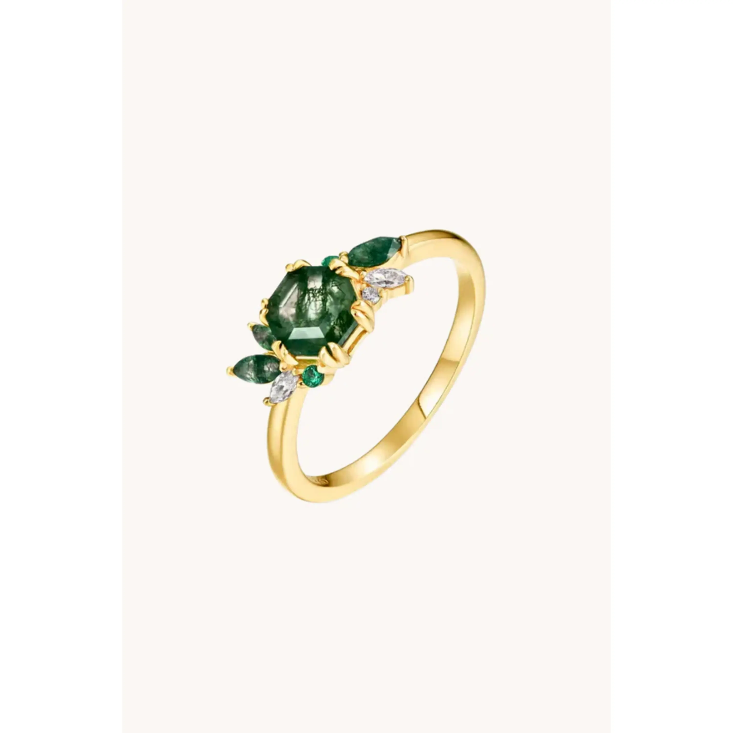 Green Moss Succulent Gold Adjustable Ring