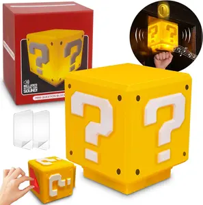 Mini Night Light Question Block Night Light, Question Block Lamp,Square LED Night Light with USB Cable, Square Brick With Game Sound Effects Lamp for Desktop