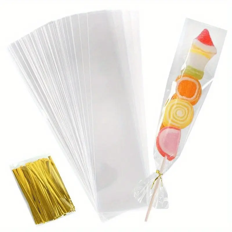 Transparent Long Candy Bags, Glass Paper Cookie Lollipop Plastic Bags, Food Gift Packaging, Creative Gift Packaging, Wedding Birthday Decoration Supplies, Gift Wrapping Supplies, Party Packs
