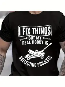 Men'S Vintage "I Fix Things But My Real Hobby Is Collecting" Graphic T-Shirt - Retro Tool & Project Design, Black with White Print, Soft Crewneck Tee for DIYers, Mechanics, Hobbyists - All-Season Casual Wear, Jim Ll Fix It Medal, Graphic Tee Men, Funny Sh