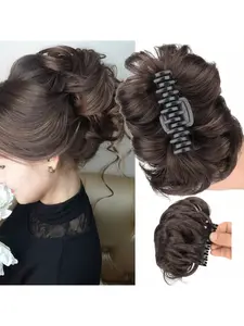 Claw Clip on Messy Hair Bun, Synthetic Curly Wavy Hair Bun, Donut Updo Chignon Hair Piece, Hair Extensions for Women & Girls, Synthetic Hairpiece