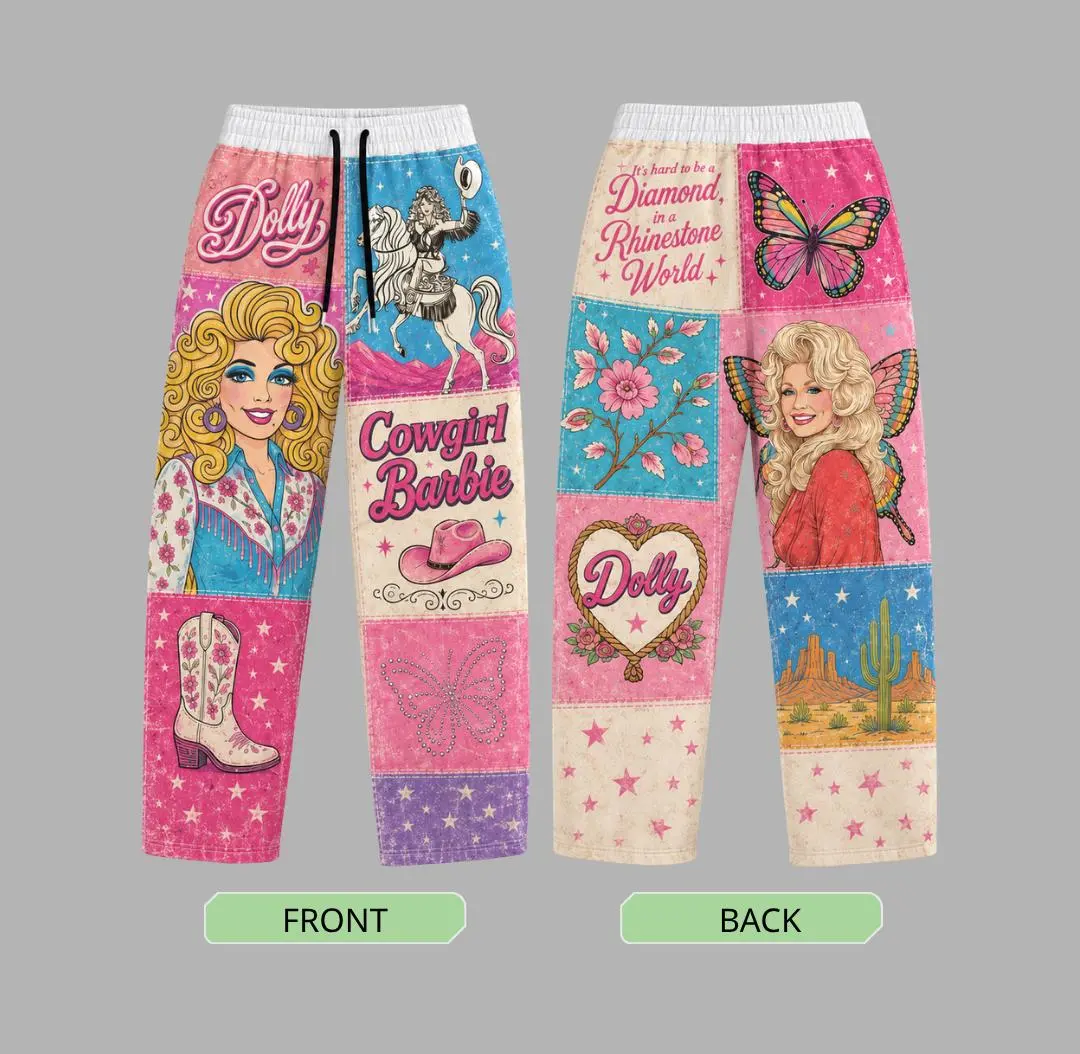 Dolly Parton Loose Sweatpants | Vintage Country Music Patchwork Joggers | Pink Western Graphic Pants | Retro Cowgirl Lounge Pants | Gift for Dolly Fans
