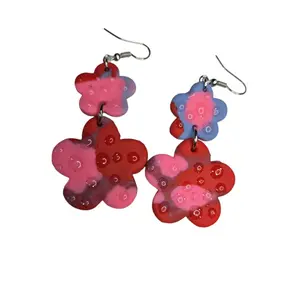 Handmade Clay Earrings - Colorful Flower Design, Adjustable Clasp, Elegant and Unique Style