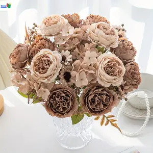 4pc Artificial Coffee Daisy Peony Rose, Fake Flower for Home Decoration Vase Arrangement, Home Design & Decoration, Outdoor Garden, Spring Summer and Fall Wedding DIY Bridal Bouquet, Harvest Festival, Halloween, Start of School, Graduation, Thanksgiving P