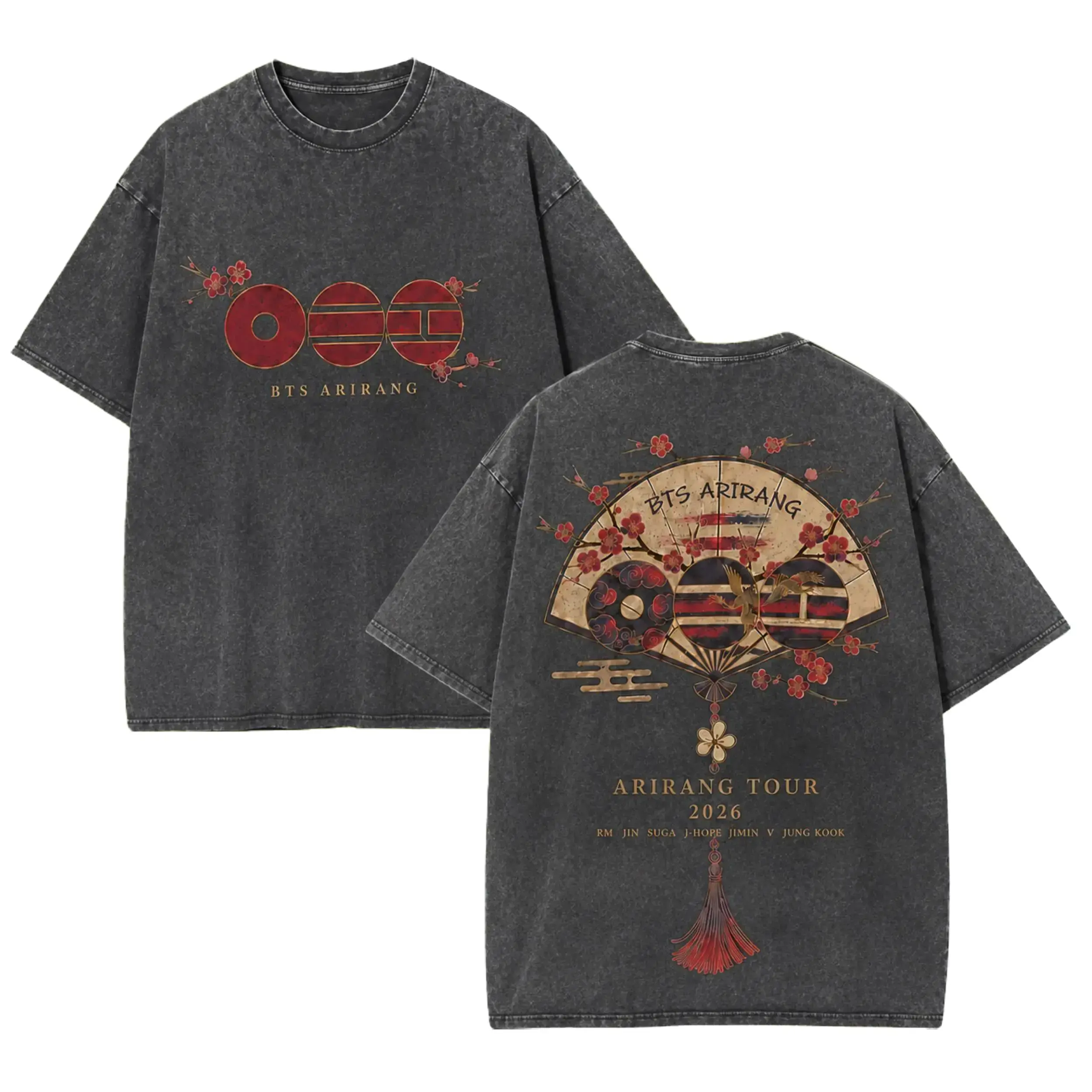 Unisex 2026 ARMY Arirang Tour Graphic Short-Sleeve T-Shirt, Oversized Breathable Cotton Fan Top, Dual-Sided Plum Blossoms Art Vintage Merchandise Tee (Graphic Tees Women Compatible)