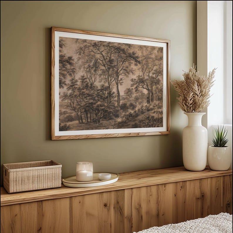 [SALE UP TO 50%] Antique Moody Charcoal Landscape Printable  Brown Landscape Painting Print Watercolour Brown Dark Wall Art Vintage Woods Sketch Woodland