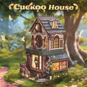 FUNPOLA 3D Wooden Puzzle Miniature House with Cuckoo Sound, DIY Mechanical Cuckoo Clock Model kit Home Décor for Display, Unique Craft Gift for Adults and Teens (Cuckoo House)