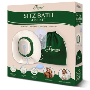 Fivona 4 in 1 Sitz Bath Soaking Kit - Complete Kit for Postpartum and Hemorrhoid Care - Bundle of Sitz Bath Seat, Solution Bag, Hand Flusher & Storage Bag