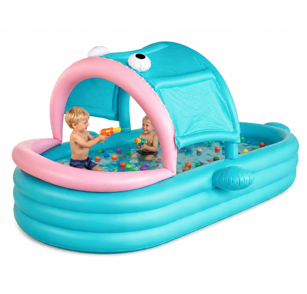 Inflatable Kiddie Pool with Canopy, Giant Fish Blow Up Pool for Kids Toddlers Adults, Thickened PVC Family Pool, 3 Air Chambers, 123.6"x88.6"x21.7" Backyard Summer Splash,garden tub