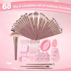 68pcs Face Makeup Tools Set,30pcs Makeup Brushes&Hair Strap&2pcs Wrist Strap&6pcs Large Makeup Sponge Powder Puffs&6pcs Fan Powder Puffs&6pcs Mini Makeup Sponges&12pcs Thumb Powder Puffs&3pcs Face Wash Powder Puffs&Brush Bowl&Brush Eggs