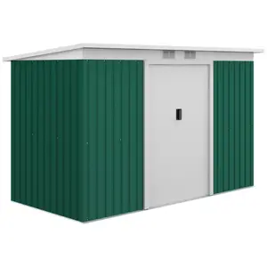 Outsunny 9' x 4' Outdoor Storage Shed, Metal Garden Tool House with Sloping Roof and Lockable Door for Backyard, Bike, Patio, Garage, Lawn, Gray