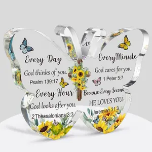 Christian Gifts Bible Verses Religious Gifts for Women Men Sunflower Butterfly Scripture Encouragement Prayer Room Decor Faith God Cares for You Graduation for Home