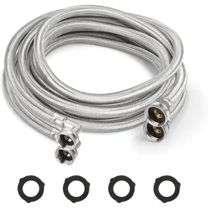 2 Pack 10 FT Stainless Steel Washing Machine Hose with 90  Elbow, Burst Proof Braid Washer Hose, Hot and Cold Water Washer  Hoses,3/4" Fittings Washing Machine Fill Hose
