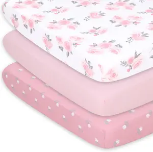 3-Pack Fitted Playard Sheets - Soft & Breathable  Girl Mini  Sheets, Pack N Play Mattress, Fits Standard Playard Pack Play Mattresses -  Roses & Ditsy