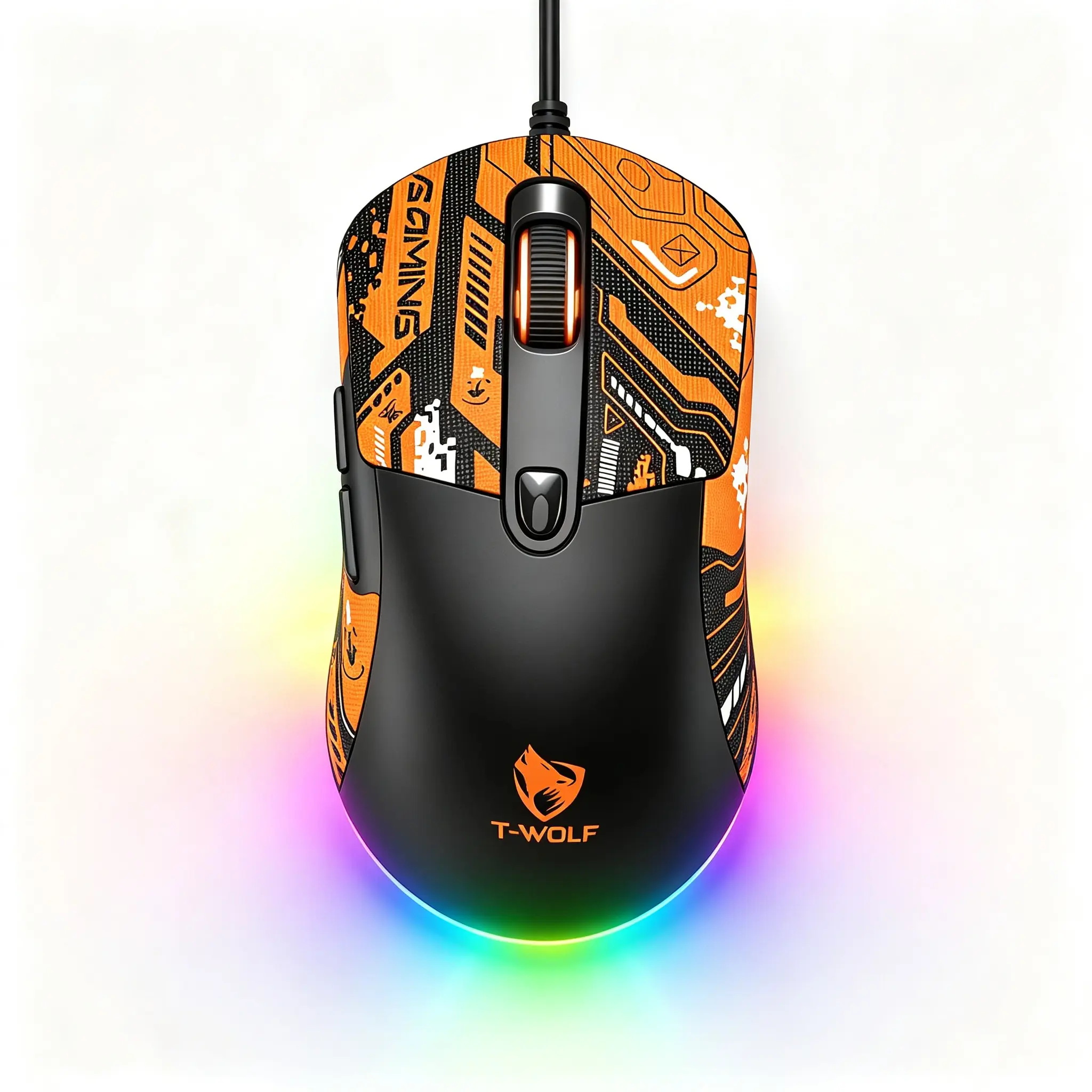 T-WOLF G550 Gaming Mouse with Cool Stickers, RGB backlit Wired Mouse 7200 DPI Adjustable Optical Sensor, Customizable Grip Design, Ergonomic PC Mouse for Laptop, Student, Gaming Setup, Back to School Computer Accessories