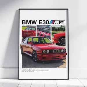 BMW E30 Poster - Classic Car Wall Art for Car Enthusiasts, Printed on Premium Luster Photo Paper, 110 gsm, Easy to Hang with Tape, Tacks, or Clamps