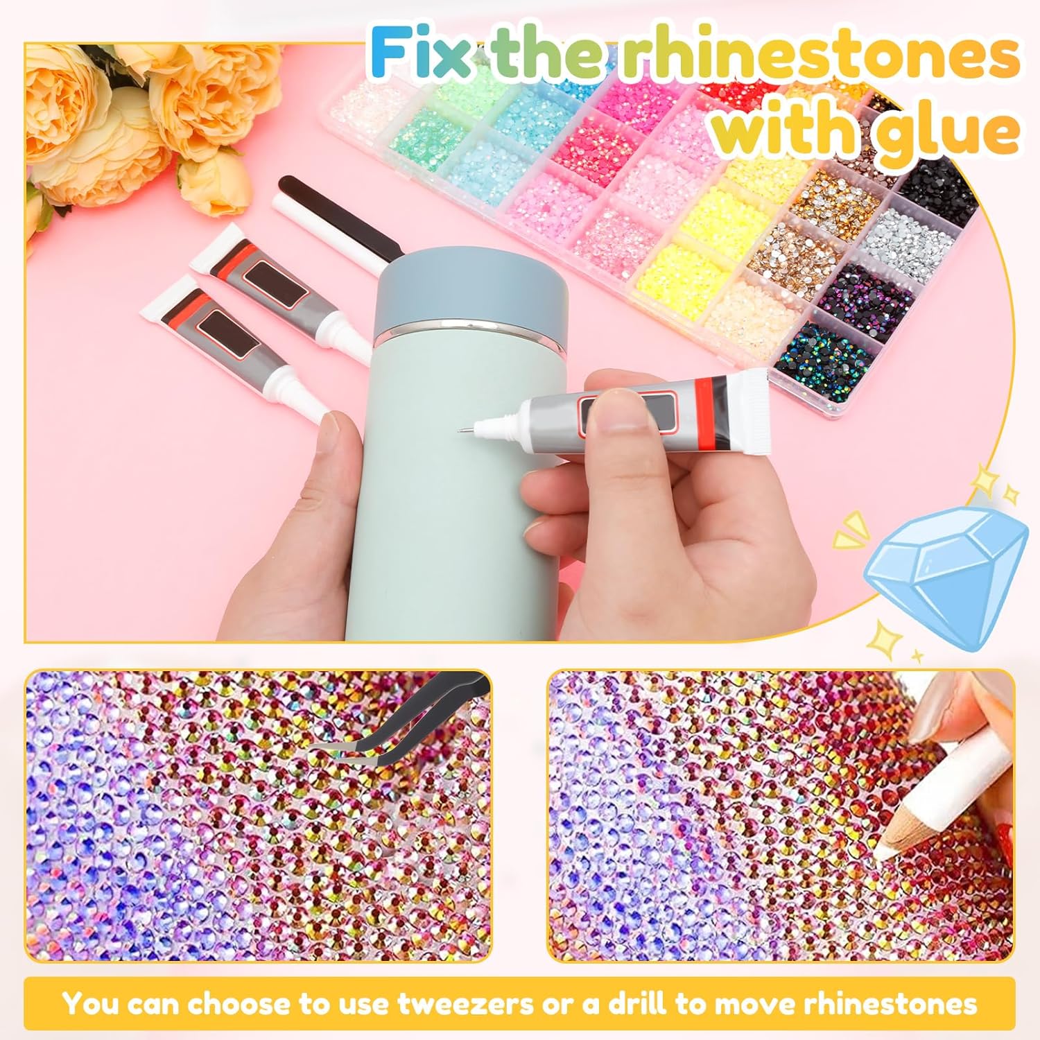 40000Pcs 40 Colors Jelly Rhinestones, 3mm Multicolor Resin Flatback Gems for Bedazzling, DIY Crafting, Diamond Art, Nail Art, Bedazzler Kit  for Crafting, Book, Shoes