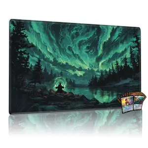 Mystical Aurora Wizard Playmat 12x24 Inch Extended Mousepad TCG MTG Compatible Battle Game Mat Gaming Mouse Pad Perfect Gift for Family Parties Home Desk Use