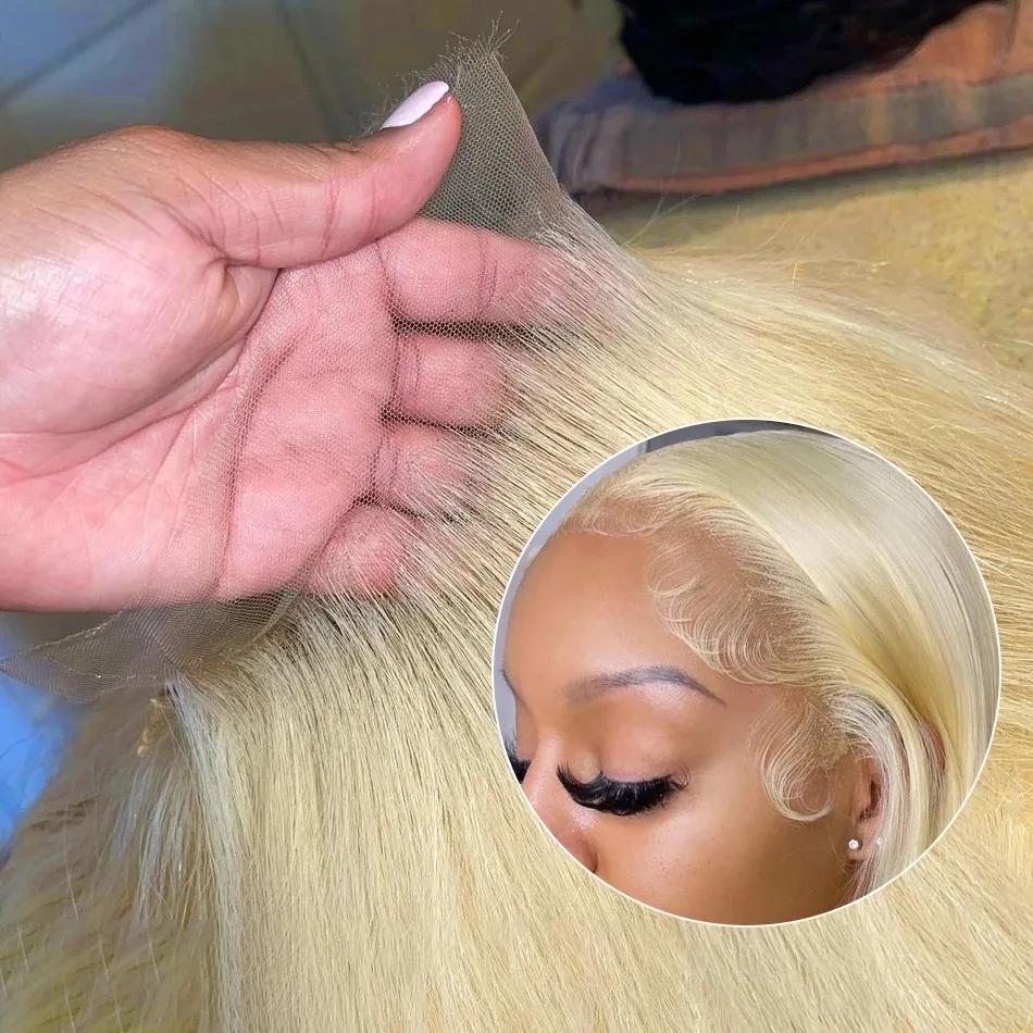 Blonde 613 Hd Lace Frontal Wig 40 Inch Straight 13x6 HD Transparent Lace Front Wig Pre Cut Pre Plucked For Women 180% Density Human Hair Wigs Can Be Dyed