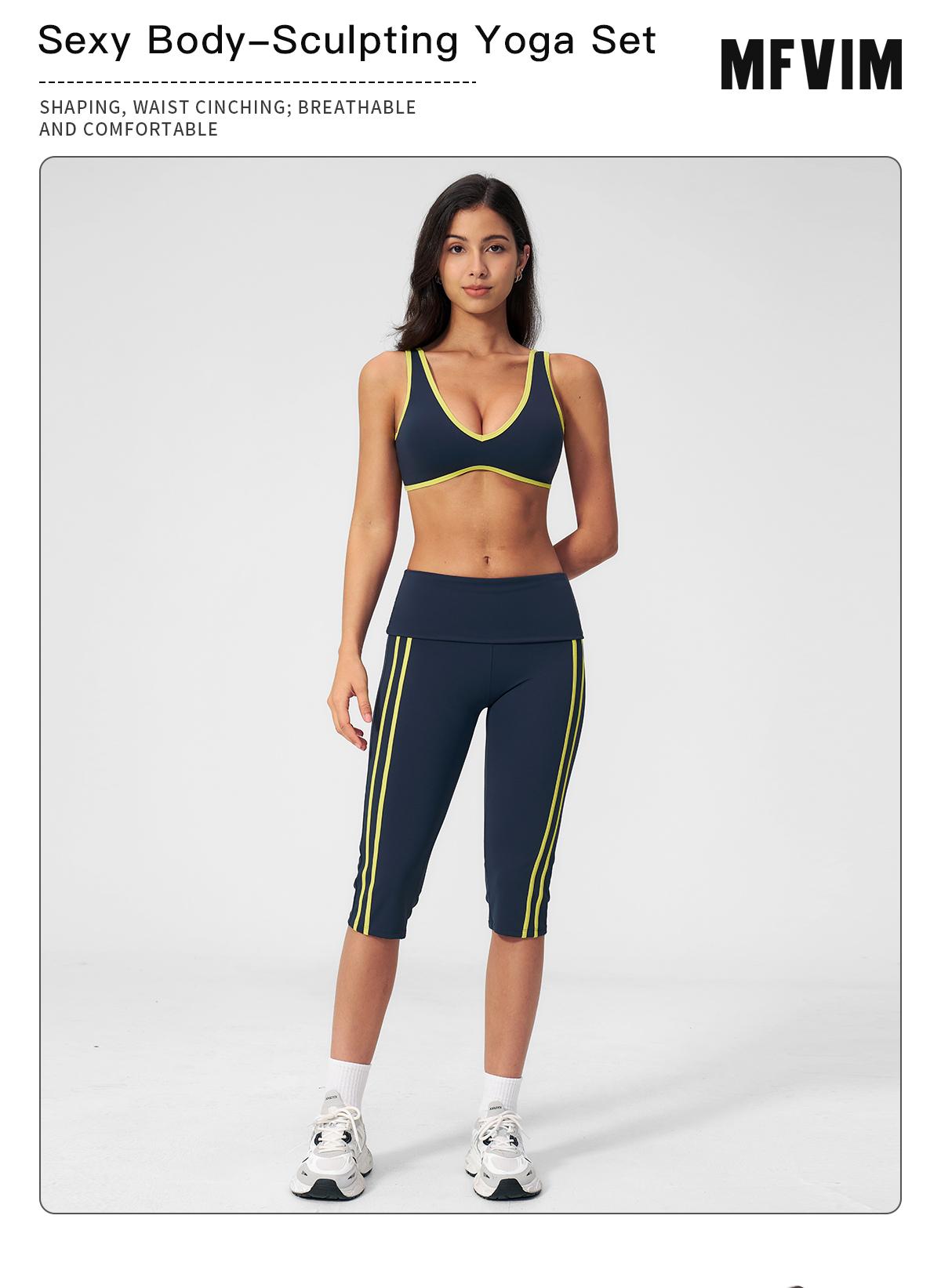 MFVIM Women's 2-Piece Matching Striped Workout Set - Color-Block Sports Bra & High-Waisted Shorts, Women's Gym Wear Ideal for Running & Outdoor Activities, Workout Sets For Women,back to school,back to school haul