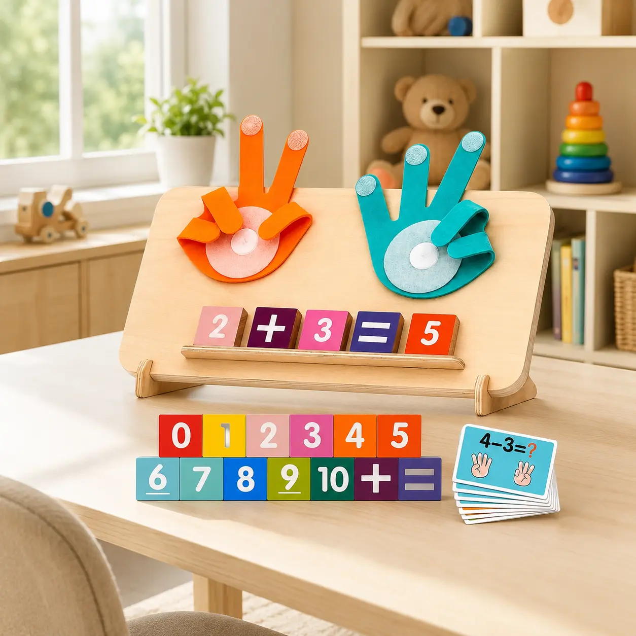 Multifunction Wooden Colorful Educational Math ,Back-numbered version,Finger Counting Math Toys ,Manipulatives Number Counting Blocks 1 Set ,Montessori Toys  ,Aged 3-5 Years, Learning Materials，math helper