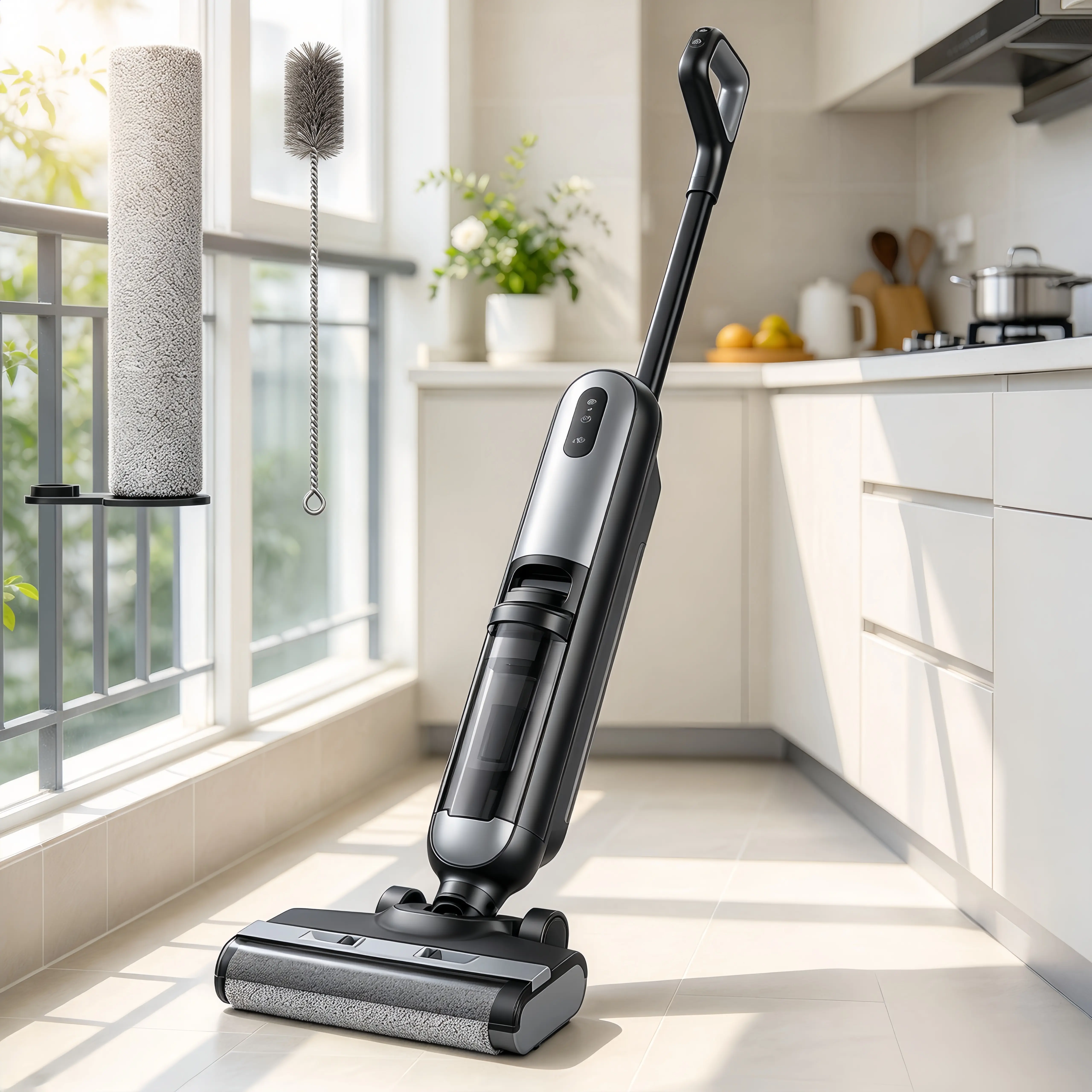 Cordless Wet Dry Vacuum Cleaner with Dual Water Tank (0.35L Clean/0.5L Dirty), Self-Cleaning Vac Mop for Hard Floors, Tangle-Free Brush, 35Min Runtime