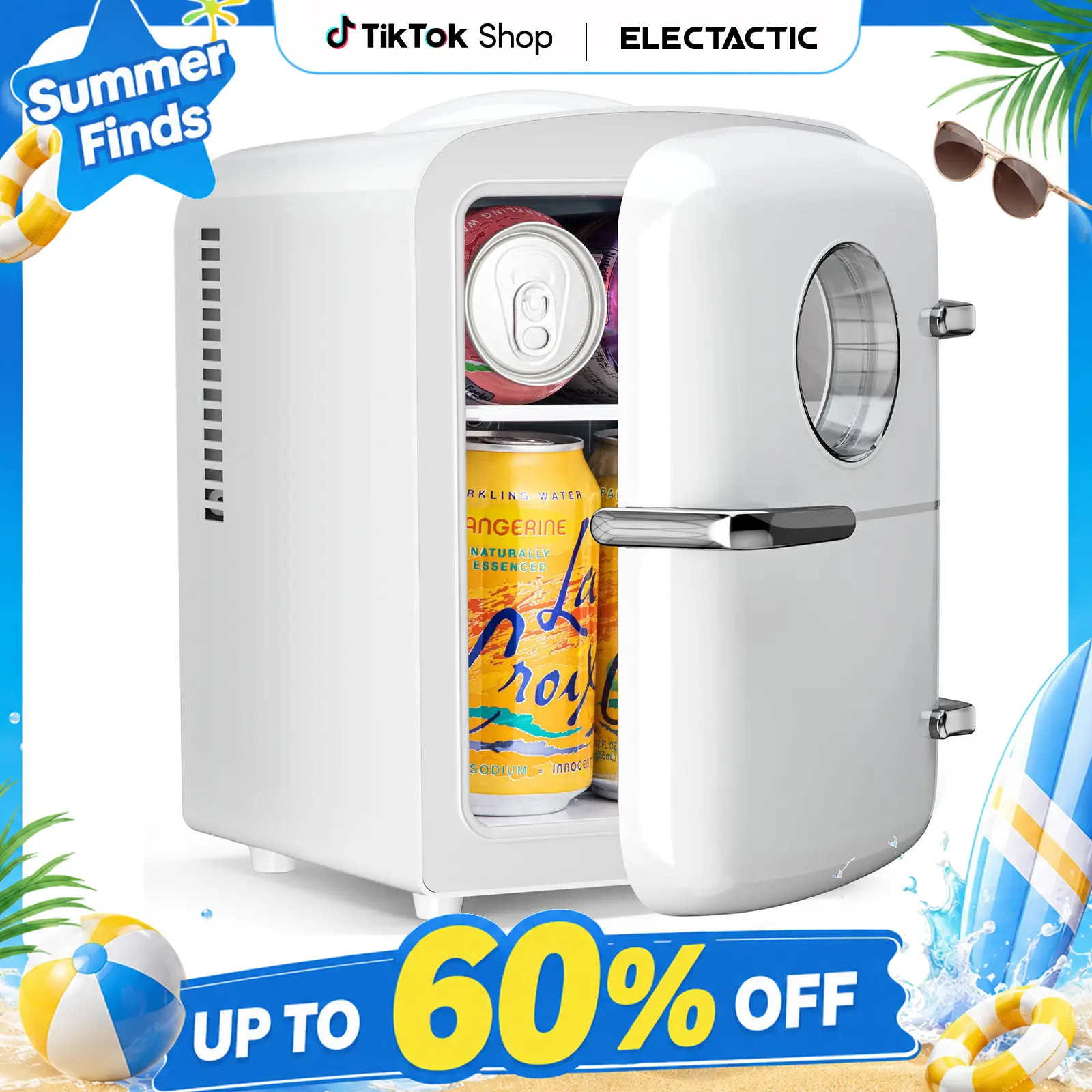 Electactic 4L Mini Fridge, 12V/120V AC/DC Portable Electric Cooler & Warmer with Thermo-Electric Peltier System, Cool & Heat Function for Car/Home/Office, White
