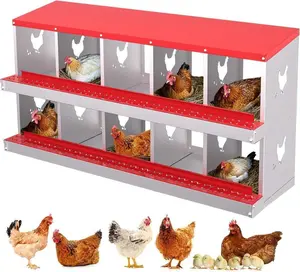 10 Holes（Red) Metal Chicken Nesting Boxes, Chicken Egg Laying Box , Large Vented Holes Chicken Coop with Rollout Egg Collection, Wall Mount Coops for Chickens, Hens