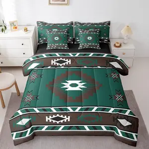 Rustic Western 7 Piece Comforter Set,Bed in a Bag,Vintage Tribal Bedding Set,for Kids Boys Girls Exotic Ethnic Indian Sheet Set with Comforter Farmhouse Southwestern Room Decor